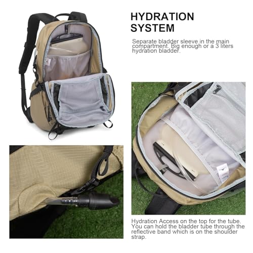 MOUNTAINTOP 30L Hiking Backpack,Men Women Camping Backpack,Lightweight Trekking Travel Backpacks for Climbing Skiing Cycling - color: Black&khaki-30l, size: 30L