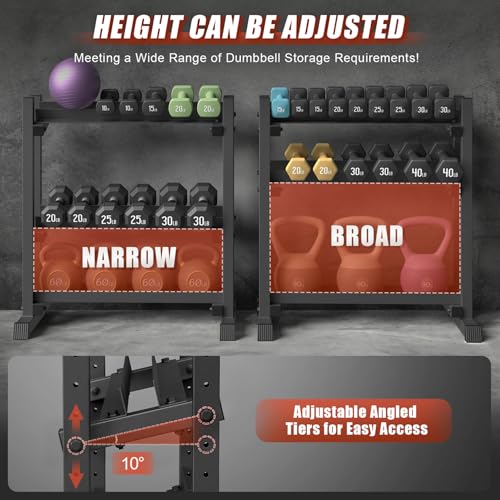 3-Tier Dumbbell Rack, 1100LB Capacity Adjustable Weight Rack for Home Gym, Heavy-Duty Weight Stand for Dumbbells Kettlebells & Weight Plates(Rack Only) - size: 34X18.7X36inch