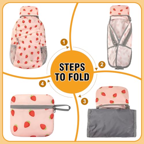 ZOMAKE Lightweight Packable Backpack 20L,Foldable Backpacks Small Daypack for Hiking Water Resistant Day Bag for Travel(Strawberry Print) - color: Strawberry Print
