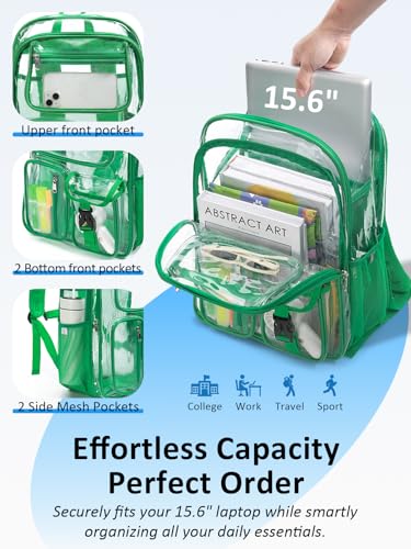 Double-Layer Clear Backpack Heavy Duty, 17 Inch Large Clear Bookbag, Transparent See Through Backpack For School, Work, College, Travel, Sport- Green - color: 1# Green, style: Pro Series (Double Layer)