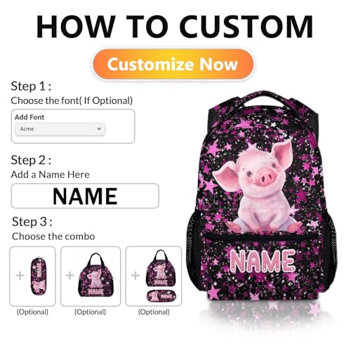Girls Backpack Custom Pig Bookbag for Children Personalized Casual Animal Backpacks, Leisure Large Capacity Bookbags for Vacation Travel School - color: Pink3
