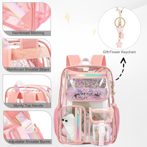 Clear Backpack for Girls Women, School Bookbag Heavy Duty See Through Backpacks (Rose pink) - color: Rose Pink