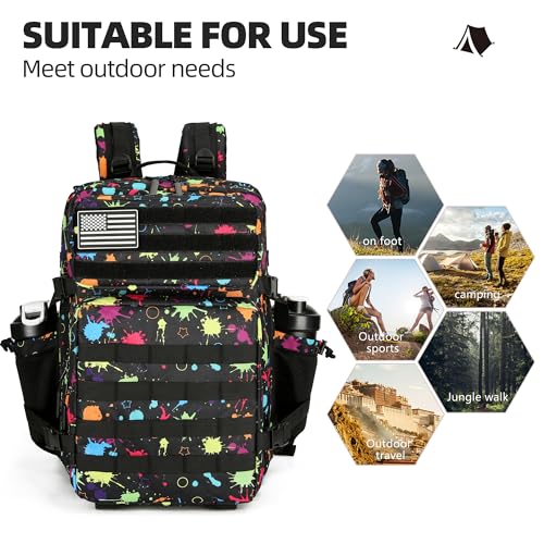 Lovelinks21 Tactical Assault Backpack - 45L 3 Day Assault Pack with MOLLE, Waterproof Rucksack - Fluorescent Tie Dye - color: Fluorescent Tie Dye