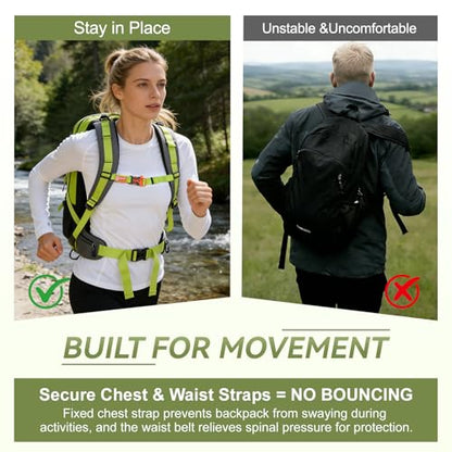 Hiking Backpack for Men Women, 50L Large Capacity Waterproof Mountaineering Backpack, Breathable Outdoor Daypack, Adjustable Trekking Rucksack for Camping Climbing Travel Climbing Travel - color: Green