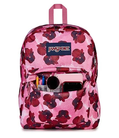 JanSport SuperBreak One Backpack - Durable, Lightweight Bag with 1 Main Compartment, Front Utility Pocket with Built-in Organizer, Premium Backpack, Pop Art Pansies - color: Pop Art Pansies Digital Fuchsia/Multi