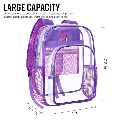HEEYA Clear Backpack Heavy Duty Transparent Backpack for Security, Sports, Work, Travel, Stadium - color: Purple