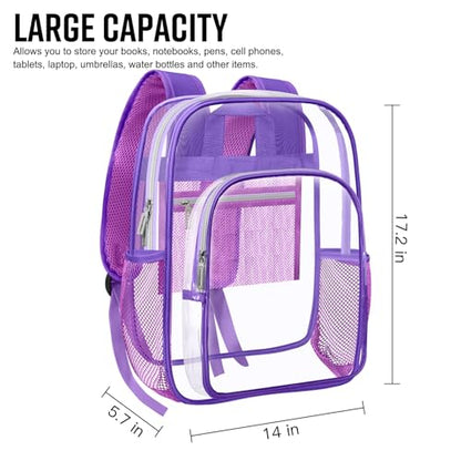 HEEYA Clear Backpack Heavy Duty Transparent Backpack for Security, Sports, Work, Travel, Stadium - color: Purple