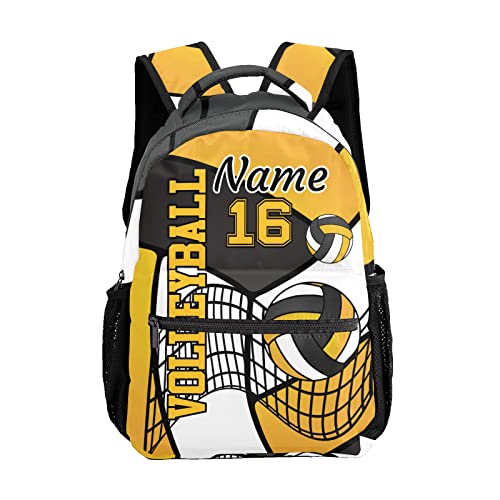 Custom Volleyball Yellow White Black Waterproof Backpack Bookbag with Name for Birthday Holiday Gift - color: Backpack 1