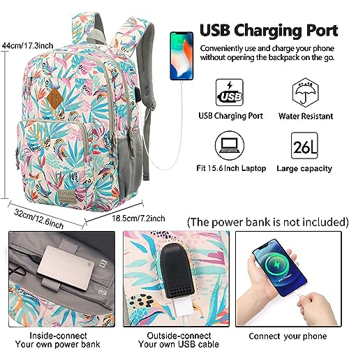 KEOFID Classic Laptop Backpack for Men and Women - Anti-Theft with USB Charging, Water Resistant, 15.6" Laptop Compartment, 1-Year Warranty - color: Leaves, size: 17.3Inches
