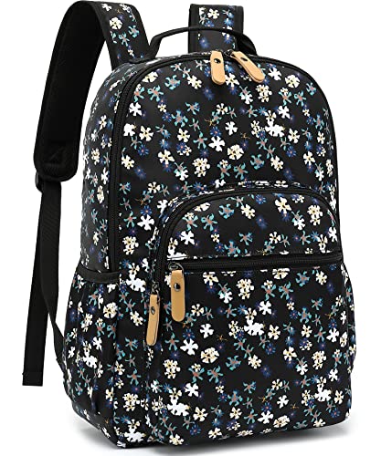 Leaper Laptop Backpack for Women: Cute Girls Backpack Floral for School College Travel Work - Lightweight Bookbag for Kids Teens - Aesthetic Back Pack Hiking Daypack for Teacher (Black-White Flower) - color: Black-white Flower, size: Large