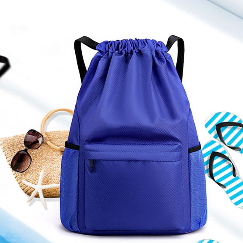 Drawstring Backpack Bag, Waterproof Draw String Back Sack with Zipper Pocket, Gym Drawstring Backpack Swimming Bag for Men Women, Pack of 1, Navy Blue, Deep Blue - color: Navy Blue, style: Backpack C