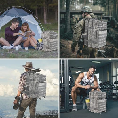 45L Grey Camo Military Tactical Backpack 3 Day Molle Assault Pack Large Army Bug Out Bag Rucksack Daypack for Men Outdoor Hiking Army Camping Hunting - color: Acu Camo