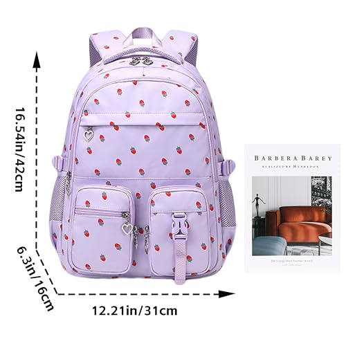 Girls Backpack Lightweight Bookbags for High School Laptop Backpack For College Women Big Student Daypack Casual (Strawberry-Purple) - color: Strawberry-purple