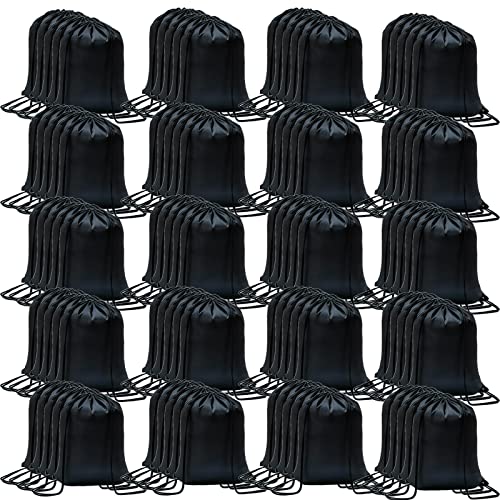 CAIHONG 100 Pack Drawstring Backpack Bulk Drawstring Bags Cinch Sack for Gym, Yoga, Shopping, Sports, Hiking or Gifts for Women and Men, Black-100pcs - color: Black