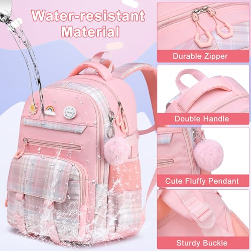 MOMUVO Girls Backpack with Lunch Box, Kids Backpack with Lunch Box, School Bags for Girls Kindergarten Elementary Preschool Middle School - color: Pink Sets