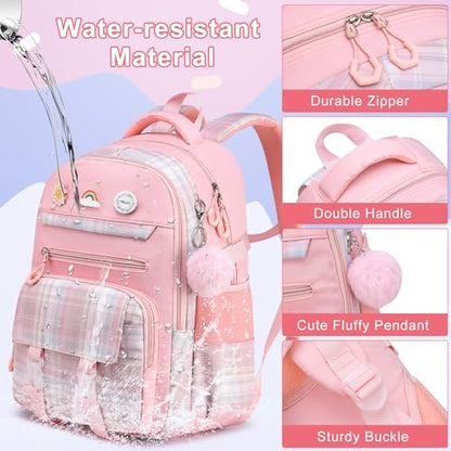 MOMUVO Girls Backpack with Lunch Box, Kids Backpack with Lunch Box, School Bags for Girls Kindergarten Elementary Preschool Middle School - color: Pink Sets