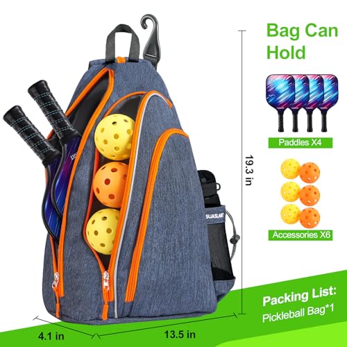 Pickleball Bag, Pickleball Backpack for Men Women, Reversible Crossbody Sling Bag, Pickle Ball Bag for Pickleball Paddle, Tennis, Racket with Fence Hook