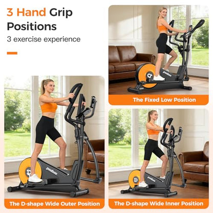 pooboo Elliptical Machine, Elliptical Exercise Machine with 16-Level Resistance&Quiet Magnetic Driving System, Elliptical Machine for Home with LCD Monitor - color: 16IN-Stride Orange