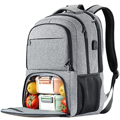 BIKROD unch Backpack, Insulated Cooler Lunch Bag Backpack, Large School Backpacks for Teen Boys Water Resistant Back Pack Gift for Men Fit 17 Inch Laptop - color: Grey