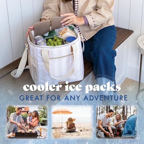 Cool Coolers by Fit & Fresh 4 Pack XL Slim Ice Packs, Quick Freeze Space Saving Reusable Ice Packs for Lunch Boxes or Coolers - color: Taupe (4 Pack)