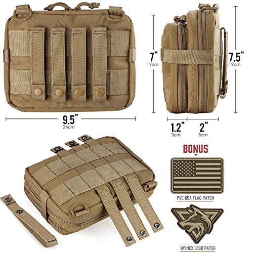 WYNEX Tactical Large Admin Pouch of Double Layer Design, Molle EDC EMT Utility Pouch with Map Sleeve Modular Tool Pouch Large Capacity Flag Patch Included - color: Khaki