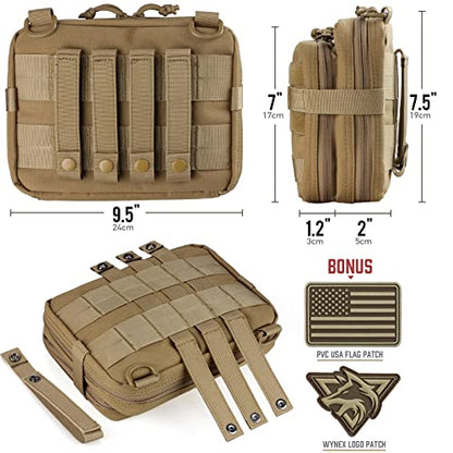 WYNEX Tactical Large Admin Pouch of Double Layer Design, Molle EDC EMT Utility Pouch with Map Sleeve Modular Tool Pouch Large Capacity Flag Patch Included - color: Khaki