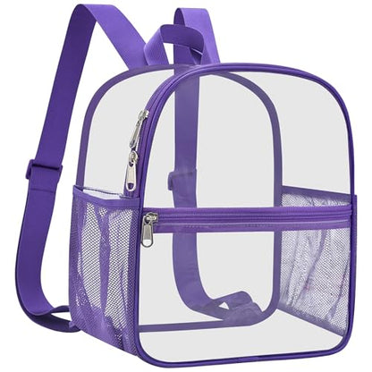 Oraben Clear Backpack Stadium Approved, 12 x 6 x 11 in, Small Transparent Backpack for Concerts, Sports Events, Festivals, Travel, Waterproof PVC, Adjustable Straps, Women Men - color: Purple, style: Nylon Shoulder Straps