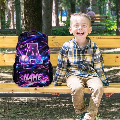COZYAURA Baseball Backpack for Kids, Personalized Boys School Bag with Custom Name Initial, 17 Inch Monogram Sports Bookbag for Elementary Middle School - color: Purple