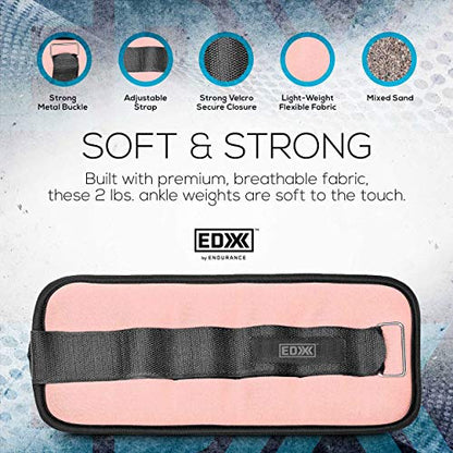 EDX Adjustable Ankle Weights | Arm, Leg and Wrist Weight Strap | Fitness, Walking, Jogging, Workout, Lifting 2 Pack 2lbs