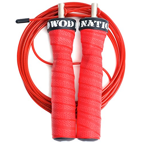 WOD Nation Attack Speed Jump Rope : Adjustable Jumping Ropes : Unique Two Cable Skipping Workout System : One Thick and One Light 11 Foot Cable : Perfect for Double Unders : Men and Women - color: Red