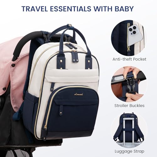 LOVEVOOK Diaper Bag Backpack, Baby Bag with Changing Pad, Large Diaper Backpack Boy Girl, Waterproof Baby Registry Bag for Mom Dad with Stroller Buckles, Dark Blue-beige - color: Dark Blue-beige