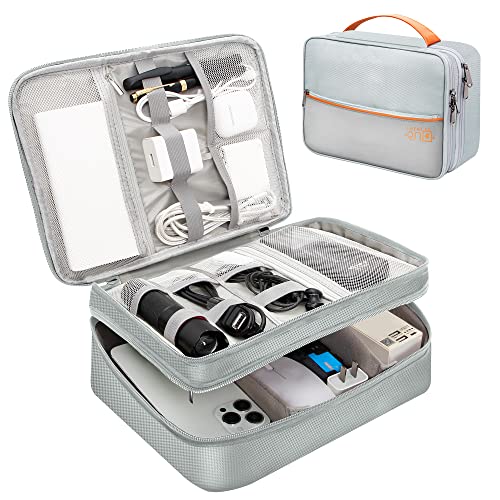 SELLYFELLY Electronics Travel Organizer, Double Layer Cable Organizer Bag Watreproof Electronics Accessories Storage Bag for Cord, Charger, Phone, Power Bank, Hard Drive - color: Double-Gray