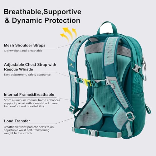 N NEVO RHINO 20L Hiking Internal Frame Backpack for Men Women, Small Travel Backpack Waterproof Backpack with Rain Cover - color: Dark Green
