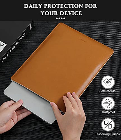 MoKo Laptop Sleeve Compatible with 13/13.6" MacBook Air M2/M1/ Pro M1 13.3 2022-2018, Surface Pro 9/8, PU Leather Notebook Computer Briefcase Carrying Bag Slim Stylish Case Pouch, Brown - color: Brown, size: 13.3 inch