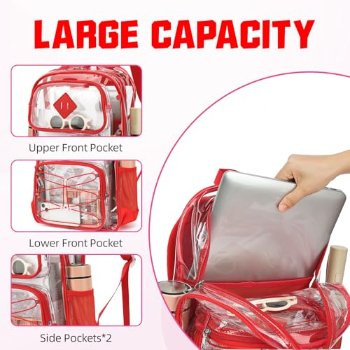 Clear Backpacks for Girls Women, Heavy Duty PVC Transparent Back Pack See Through Boys Kids Clear Bookbags for School Red - color: Red