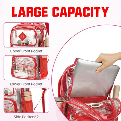Clear Backpacks for Girls Women, Heavy Duty PVC Transparent Back Pack See Through Boys Kids Clear Bookbags for School Red - color: Red