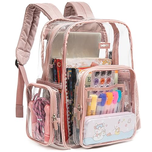 J.CARP Clear Bag Heavy Duty Backpack Durable Transparent See Through Bag - color: Large, Pink