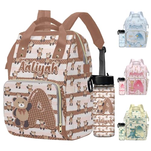 Newcos Personalized Diaper Bag for Boys Baby, Custom Animal Diapers Bags with Name, Newborn Mommy Backpack with Water Bottle Nappy Tote for Women Men Mom Baby Boy Girls Brown - color: Patten 22