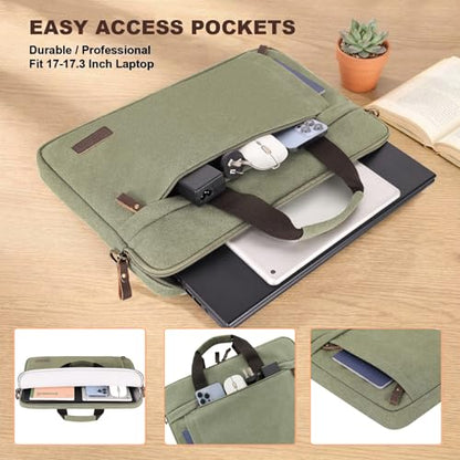 ESTARER Laptop Bag 17-17.3 Inch, Computer Bags for Men Water-resistant Canvas Laptop Case Slim Laptop Sleeve Fits Hp/Dell/Asus/Lenovo/Acer, Green - color: Green, size: 17-17.3 Inch