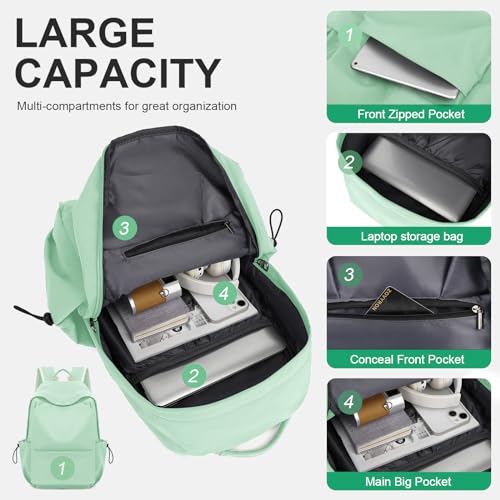 YGR Laptop Backpack for Women and Men, Waterproof Lightweight Travel Daily Rucksack Casual 15.6 inches Computer Bags for College, Green - color: Green