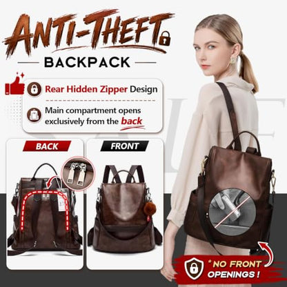 CHERUTY Women Backpack Purse PU Leather Anti-theft Casual Shoulder Bag Fashion Ladies Satchel Bags - color: 1-2 Brown, size: Medium
