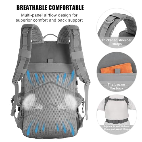 Military Tactical Backpack 50L Large Day Backpack for Men Molle Army 3 Days Assault Pack Bug Out Bag Water Resistant and Heavy Duty Hiking Treeking Rucksack - Grey - color: Grey, size: 50L