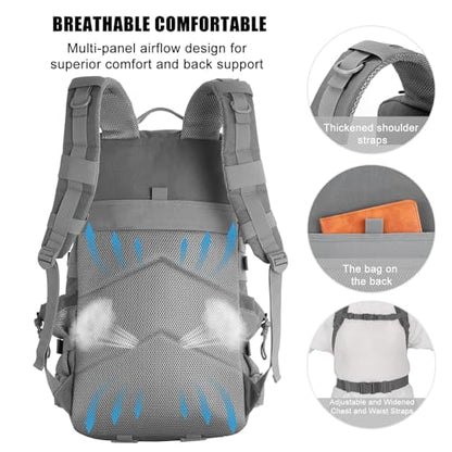 Military Tactical Backpack 50L Large Day Backpack for Men Molle Army 3 Days Assault Pack Bug Out Bag Water Resistant and Heavy Duty Hiking Treeking Rucksack - Grey - color: Grey, size: 50L