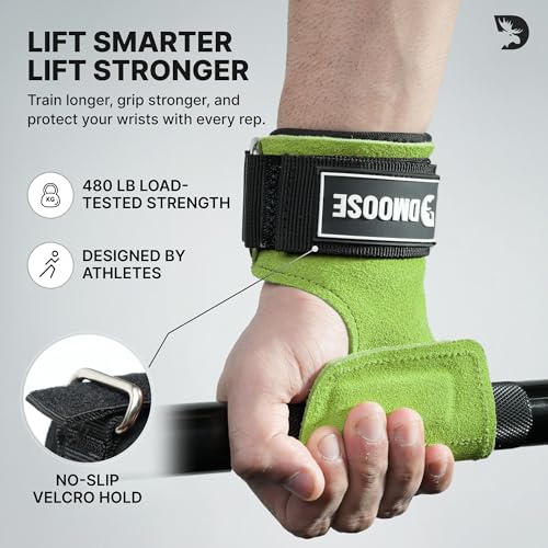 DMoose Fitness Weight Lifting Hooks (Pair) for Deadlifts, Pull Ups, Rows & Shrugs - Anti-Rip Nylon Strap Hand Grips with Thick Wrist Padding - Heavy Duty Wrist Straps for Weightlifting & Gym Workouts - color: Military Green Lifting Grip