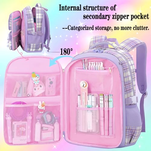 3pcs Girls Backpack With Lunch Box & Pencil Case,Cute Rabbit Kids School Backpack Set For Kindergarten & Elementary School (Style B Pink-16.5in) - color: Style B-pink