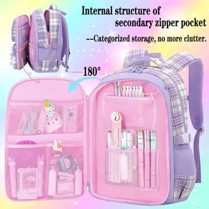 3pcs Girls Backpack With Lunch Box & Pencil Case,Cute Rabbit Kids School Backpack Set For Kindergarten & Elementary School (Style B Pink-16.5in) - color: Style B-pink