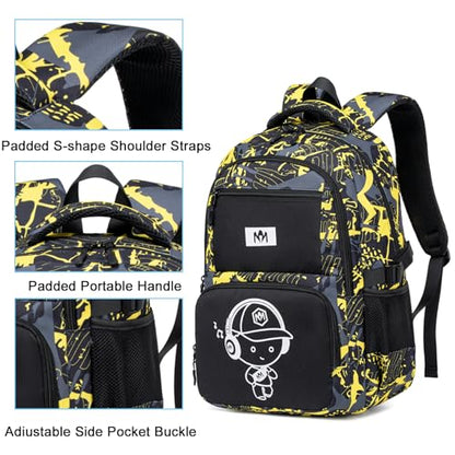 Bluboon Kids Backpack Boys Camo Bookbag Teens Elementary School Bag Daypack Travel Back Pack Middle school (Boy-Yellow camo) - color: Boy-yellow Camo
