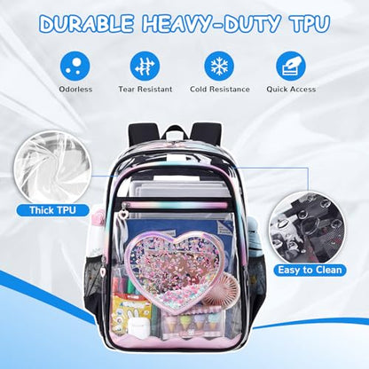 Clear Backpack, Heavy Duty Thick TPU Clear Bookbag, Transparent Bookbag Stadium Events, See Through Large Ergonomic Backpack for School Kids Girls Women Travel Security College Concert, Black - color: Black