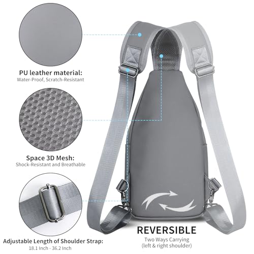 AMJ Crossbody Sling Bag Men Women, Casual Shoulder Backpack, Chest Daypack Satchel for Hiking Travel - color: Leather Grey, size: Small