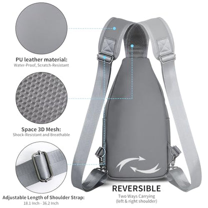 AMJ Crossbody Sling Bag Men Women, Casual Shoulder Backpack, Chest Daypack Satchel for Hiking Travel - color: Leather Grey, size: Small